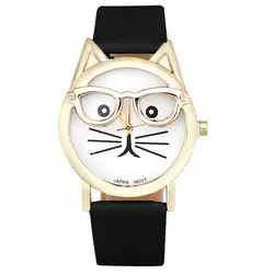 Reloj Mujer Relojes HOMBRE 2017 кварцевые наручные часы Симпатичные Очки Cat Для женщин Часы Модные женские наручные часы для дам подарок