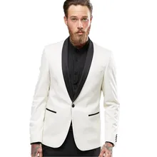 custom Made Slim Fit White Male Blazer Black Lapel Men’s Wedding Prom Suits Formal Dinner Tuxedos 2 Pieces Best Man Costumes