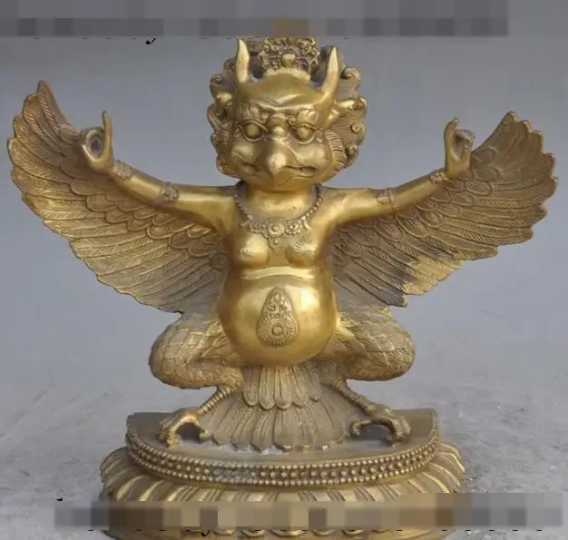 

S00365 10" Tibet Brass Buddhist Bird Winged Fly Garuda Redpoll Buddha Statue Sculpture (A0321)