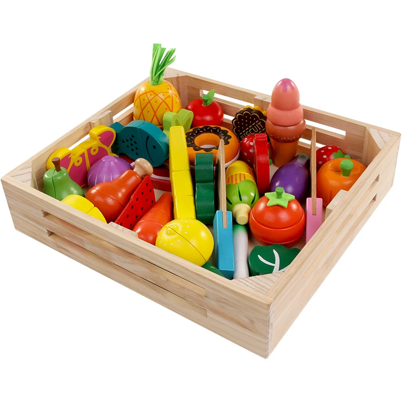 

30pcs Wooden real life Simulation kitchen toys Cutting Fruit Vegetable set for children early education food toys XWJ322-