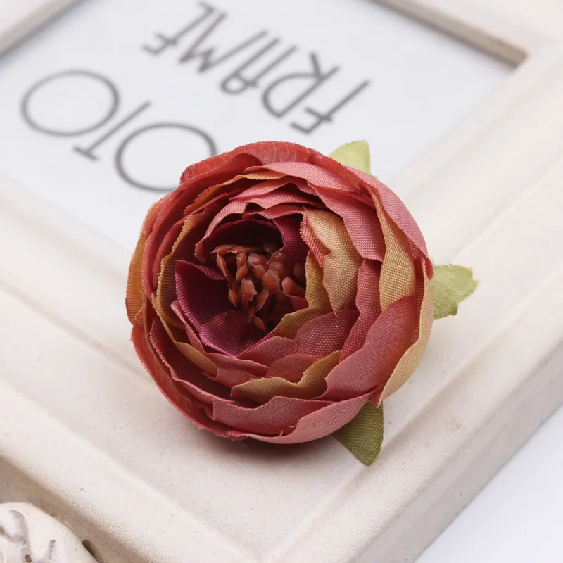 100 шт искусственная чайная роза бутон маленькие пионы и камелии Флорес Цветок голова для свадьбы шар украшения для самодельного изготовления подарки - Цвет: 6
