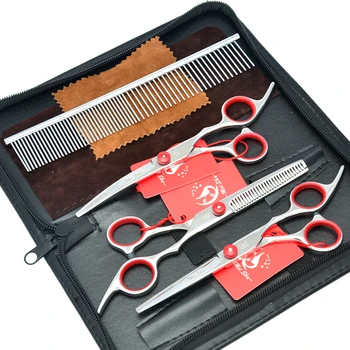 

Meisha 6 inch Pet Grooming Scissors Set Japan 440c Dog Shears Hair Cutting Thinning Curved Scissors with Comb Bag HB0003