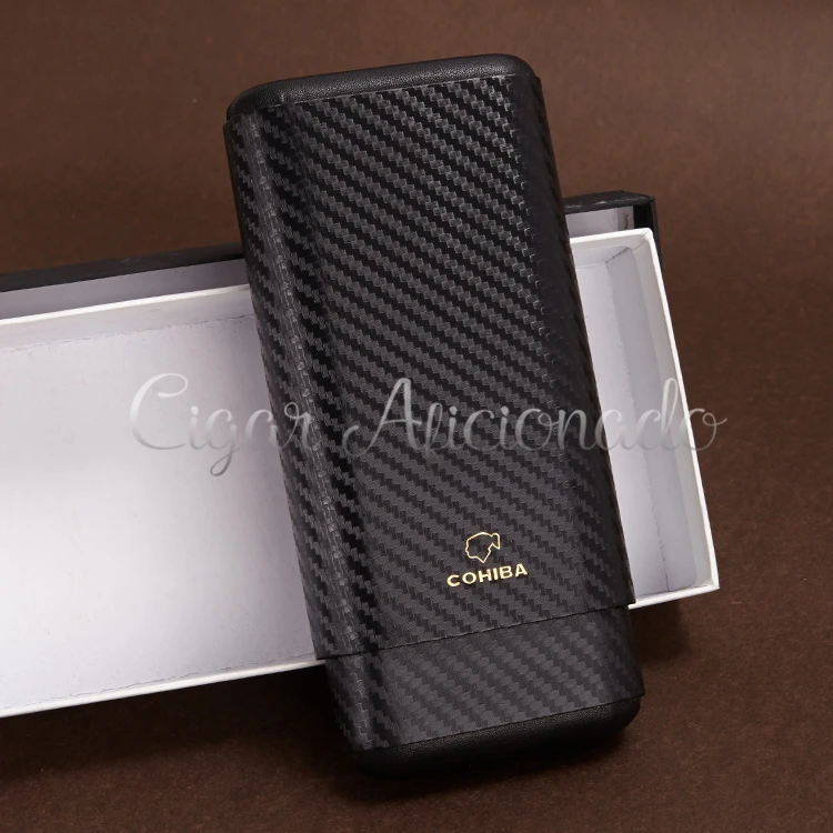 COHIBA Luxury Gadgets Excellent Black Carbon Fiber Portable Cigar Case Holder 3 Lined Cedar Wood Tube Travel Outdoor | Дом и сад