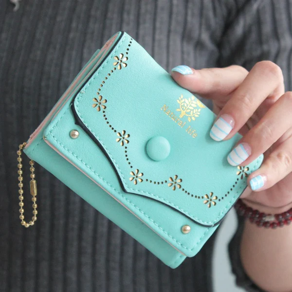 

Mimose Sweet Women Wallet Floral Fresh Style Short Hollow Out Cute Lady Clutch Popular PU Leather Multifunctional Change Bags