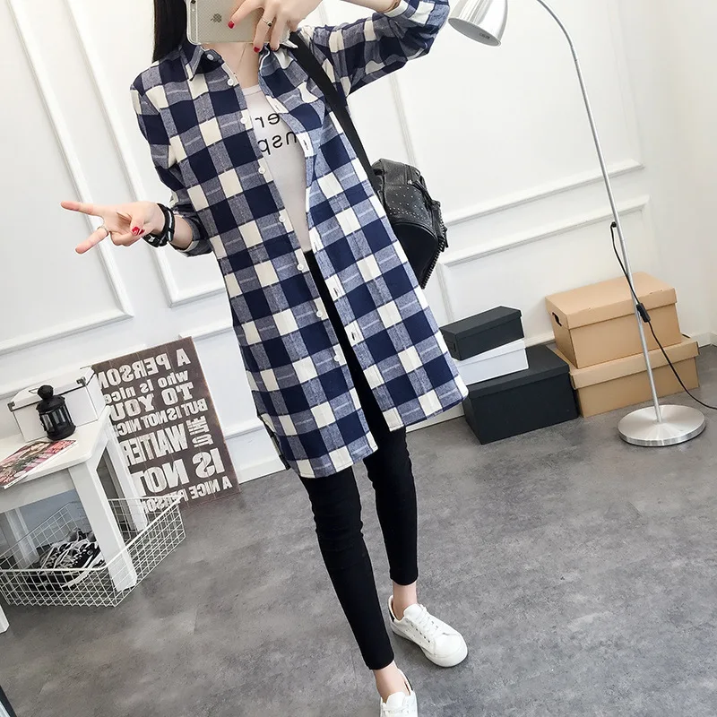  EYM Brand Autumn Women Long Shirt Girlfriend Style Cotton Casual Long Sleeve Red Flannel Plaid Shir