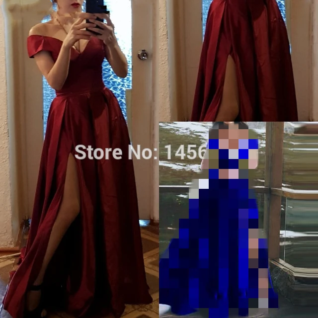 Роскошное атласное вечернее платье трапециевидной формы с высоким Боковым Разрезом арабские женщины Глубокий v-образный вырез ярко-синие вечерние платья - Цвет: Бургундия