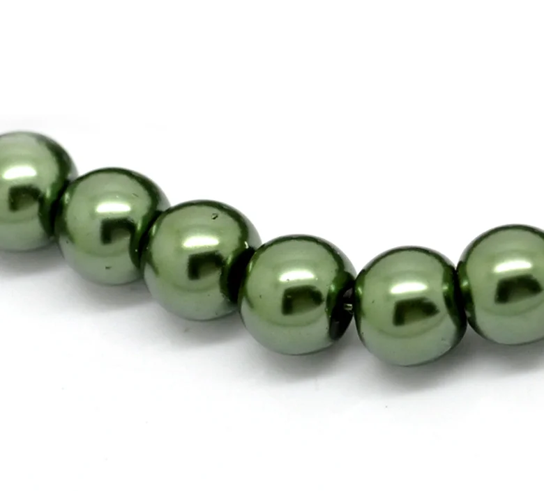 

Doreen Box hot- 2 Strands Green Glass Imitation Pearl Round Beads 8mm(3/8") Dia. (B21226)