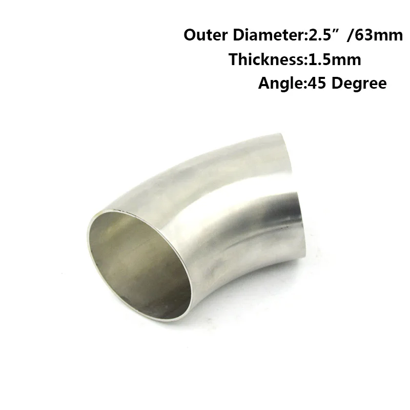 2.5" Inch/63mm 304 Stainless Steel 45 Degree Bend Elbow Pipe Thickness1.5mm Tt10115563