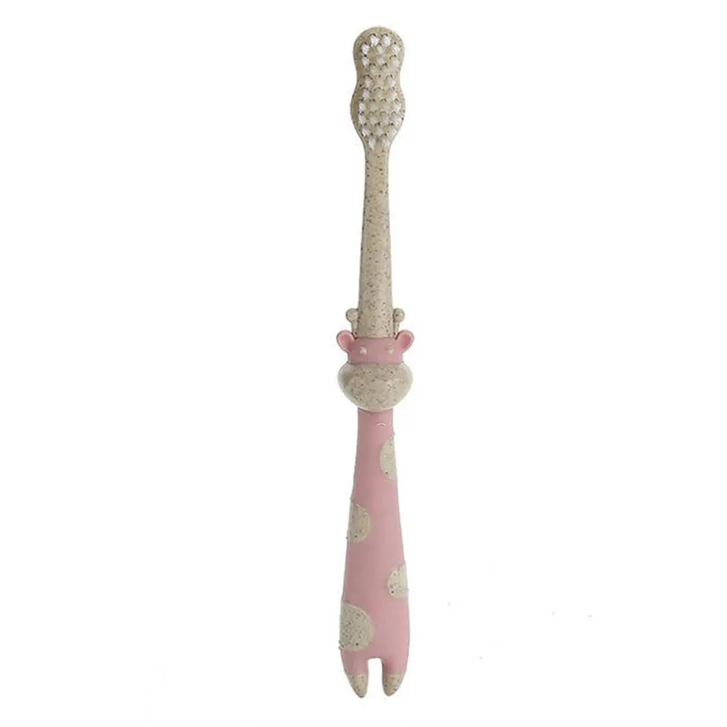Пшеничная солома зубная щетка мягкие волосы мультфильм жираф детская зубная щетка экологически зубная щетка отбеливание мальчик девочка зубные щетки - Цвет: Pink