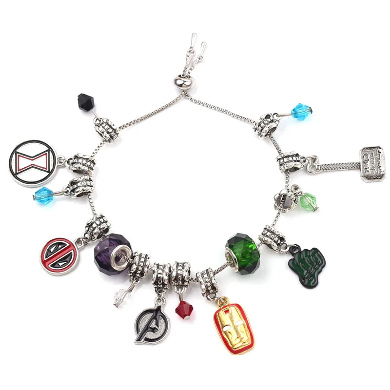 

Mar series Avengers Charm Bracelet Superhero The American Captain Iron Man Spiderman Thor's Hammer Bracelet Fashion Jewelry