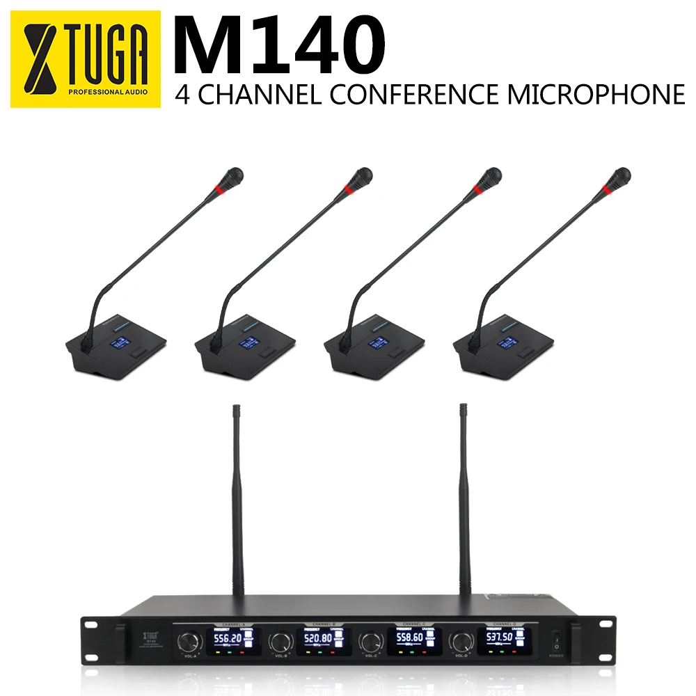 XTUGA M140 UHF 4 قنوات المهنية معقوفة ميكروفون نظام لاسلكي المؤتمر ميكروفونات تردد ثابت ل اجتماع الأماكن