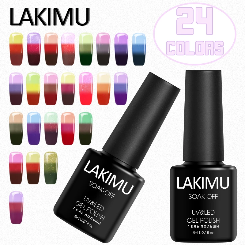 

LAKIMU Fashion Temperature Changing UV Gel Nail Polish LED UV Soak Off Poly Gel Soak Off Gel Varnishes Need Base Top 8ml