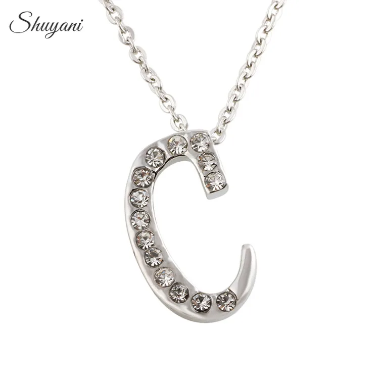Shuyani Silver Letter C Pendant & Necklace with Zircon Crystal Alphabet Necklace Jewelry for