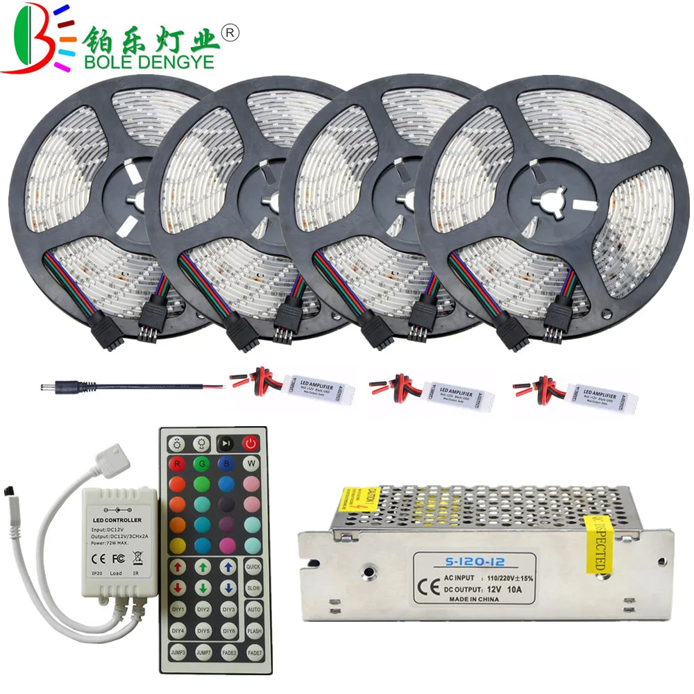 Светодиодная лента RGB 5 м 10 15 20 + источник питания 12 В светодиодный контроллер SMD 2835