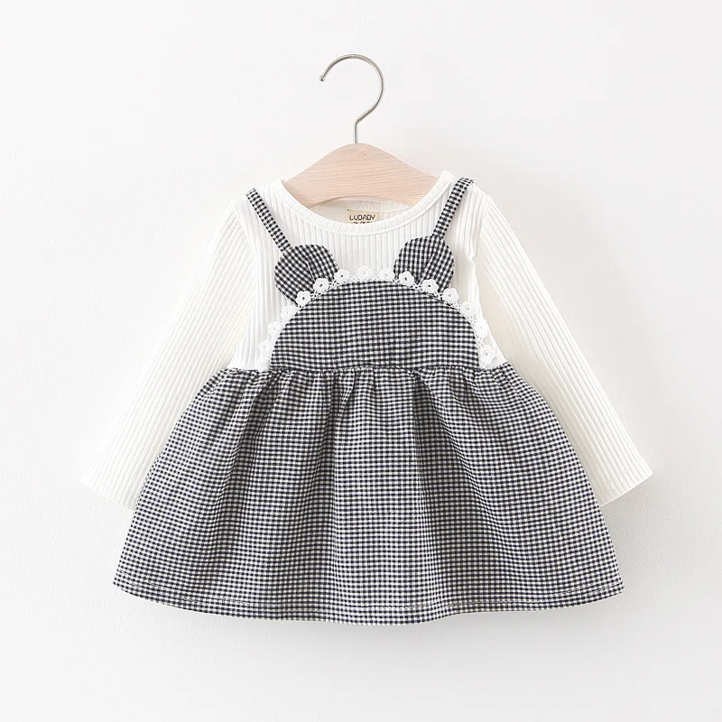 

2019 Baby girls new spring dress clothing children girls cute long sleeve cartoon plaid patchwork cotton Dress 1-2 Years !
