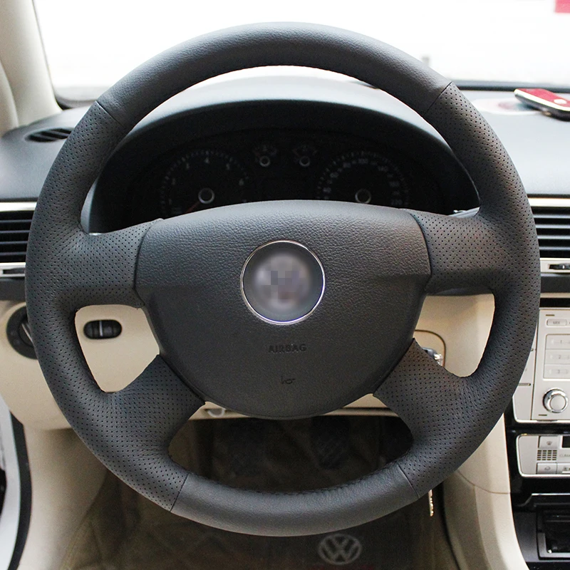 Coprivolante in pelle nera cucita a mano brillante per Volkswagen VW Passat  B6|leather steering wheel cover|steering wheel coverwheel cover - AliExpress