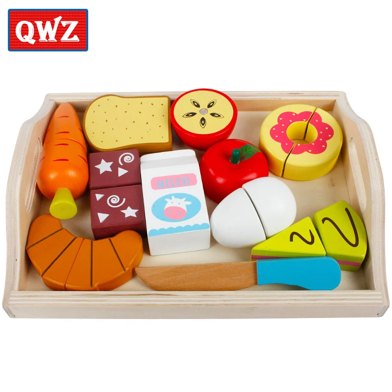Деревянные игрушки QWZ для детей кухни резки фруктов и овощей обучающие мамы сада