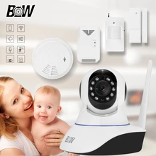 Mini smart 720 p hd cámara ip wifi + sensor de puerta/infrarrojos motion sensor/detector de humo/gas inalámbrica doméstica cámara de seguridad bw002s
