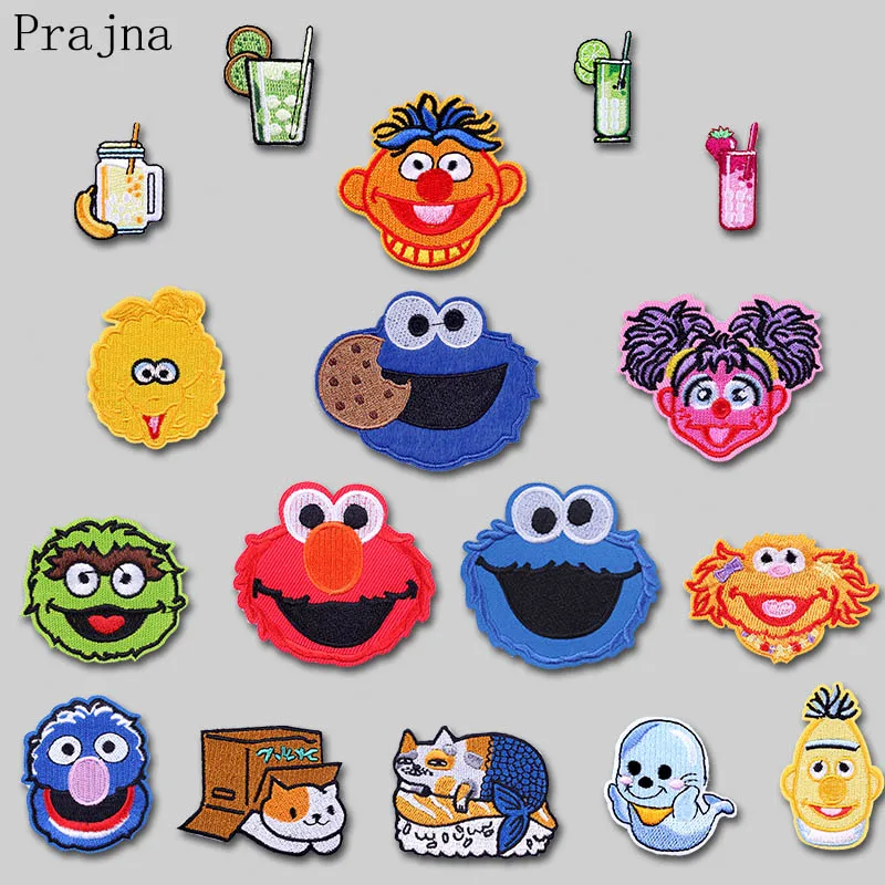

Prajna Anime Lovely Sesame Street Patch ELMO COOKIE MONSTER Cat Iron On Patch Embroidered Patches For Clothing On Kids Applique