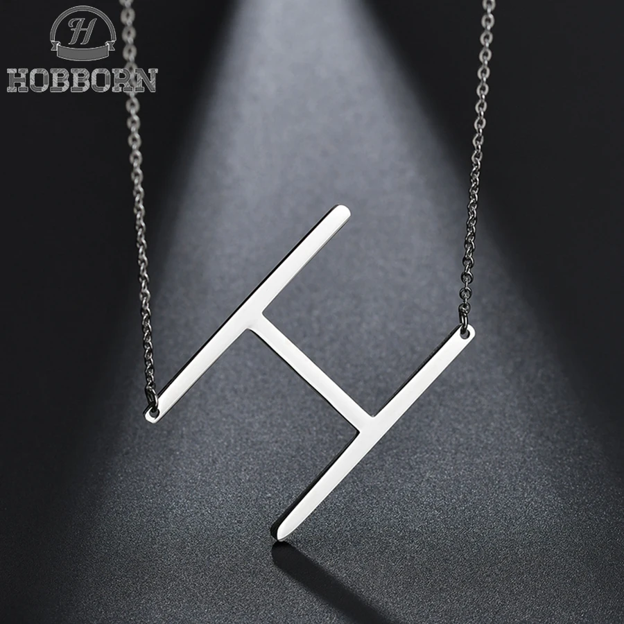 

HOBBORN Trendy Women Big Letter Necklace 316L Stainless Steel Silver Gold Color Lucky Letters Female Necklaces & Pendants Bijoux