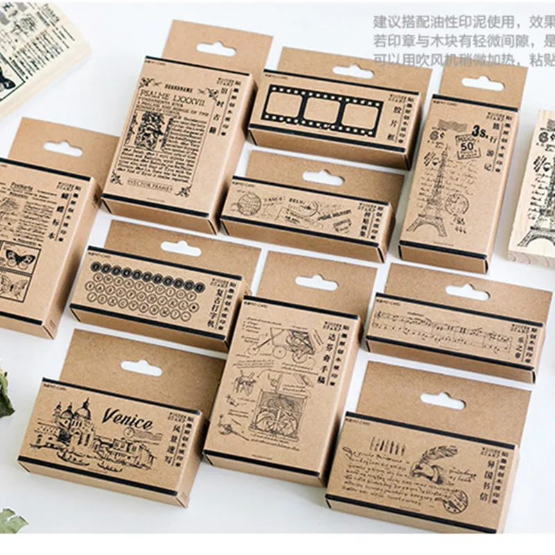 Mo.Card Vintage design English letter wood stamp Decorative DIY