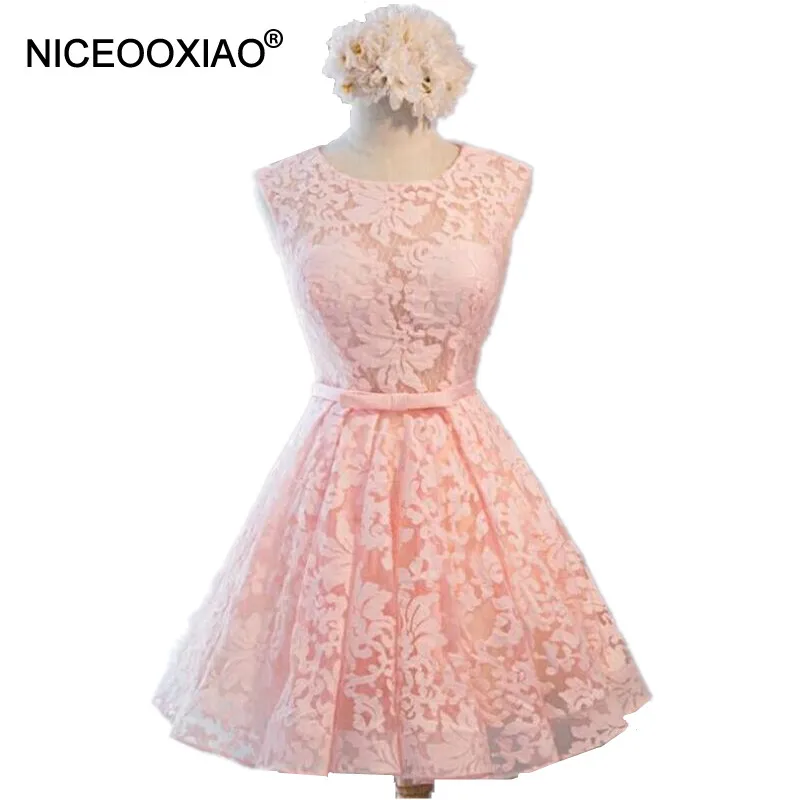

NICEOOXIAO Pink Short Evening Dress Embroidery with Lace Party Gown Formal Dress 2017 Robe De Soiree Plus Size