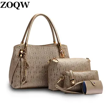 

High Quality PU Leather Hot 4 Set/Pcs Women Bags Unique Printing Design Buy Handbag Send Shoulder Bag Clutch Card Pack WUJ0160