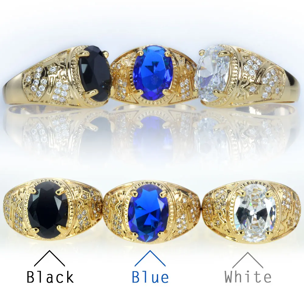 

brand new high quality CZ mens rings gold filled 2016 fashion figure ring blue ,black, white stone R283A