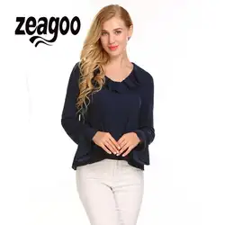Zeegoo круглым вырезом Повседневное Для женщин с длинным рукавом Flare манжеты, свободные футболки топы