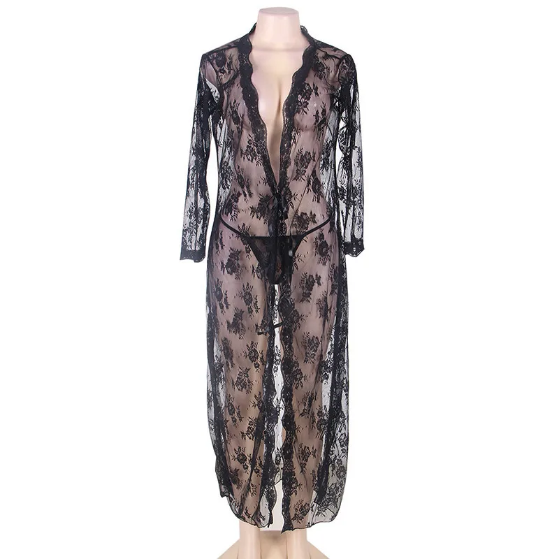 Ohyeahlover, длинное платье, нижнее белье, сексуальное, полностью кружевное, ночной халат, женское прозрачное Полуночное платье, черное ночное белье, ночная рубашка, RM8023
