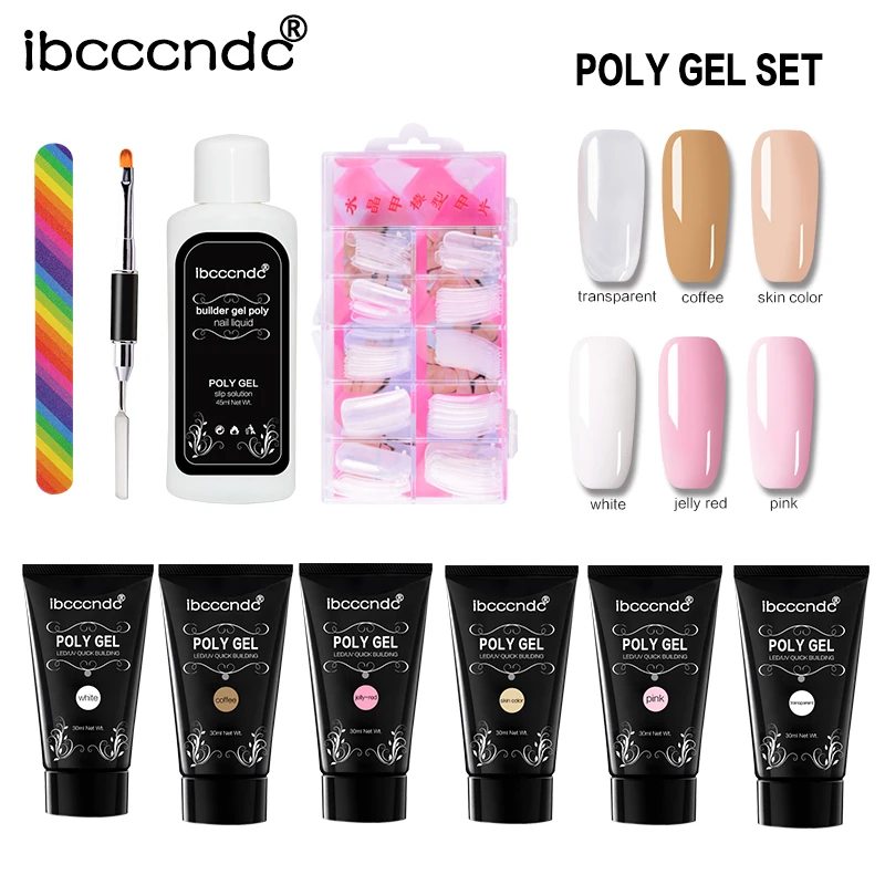 New Nail Art Tools Set 6 Colors Fast Extension Gel Poly Gel Solid