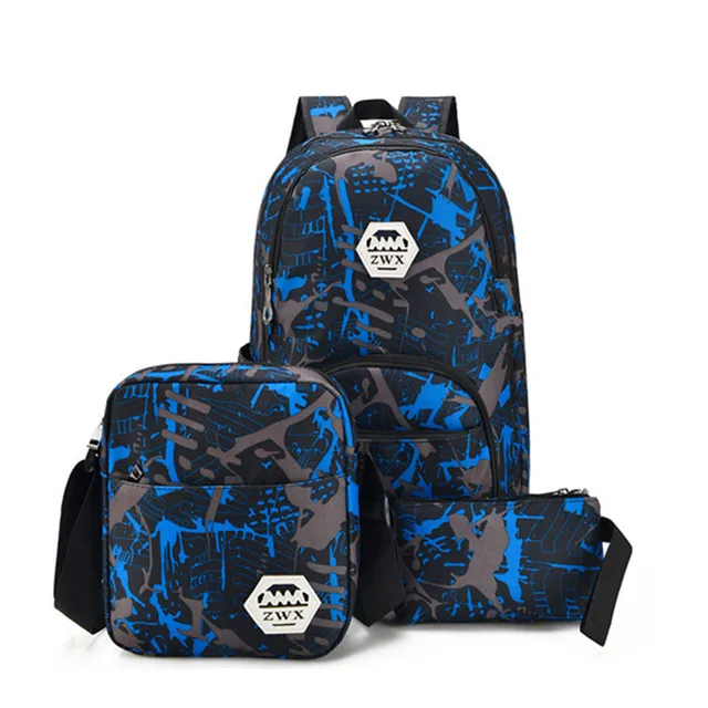 Kalakk 3Pcs USB Male Backpack Bag Set Red and Blue High School Bag for Boys 