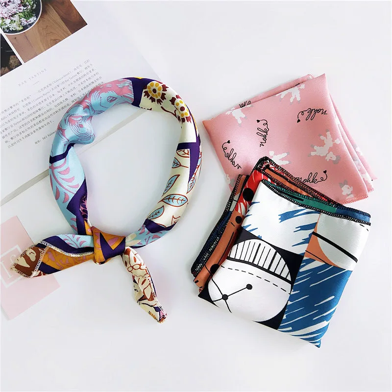 Artifical Silk Satin Scarf Square 50X50CM Femme Bandana Accessories Hair Tie Band Women Head Neck Tie Band Neckerchief Wrap A95