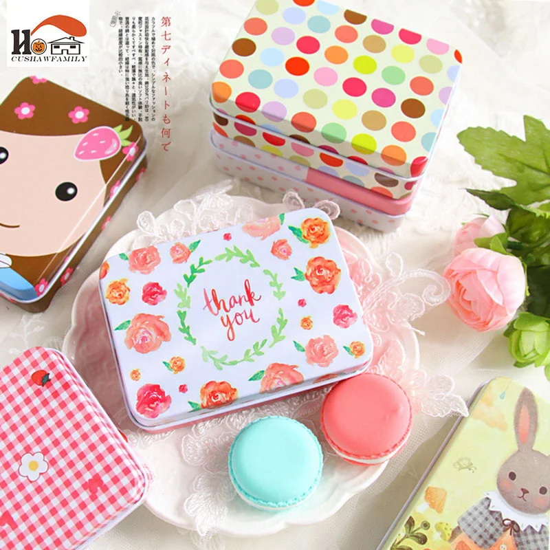 

1 x Cute Square cardfile tin box pill case househould cable organizer kawaii storage box candy jewel container tea zakka tin box