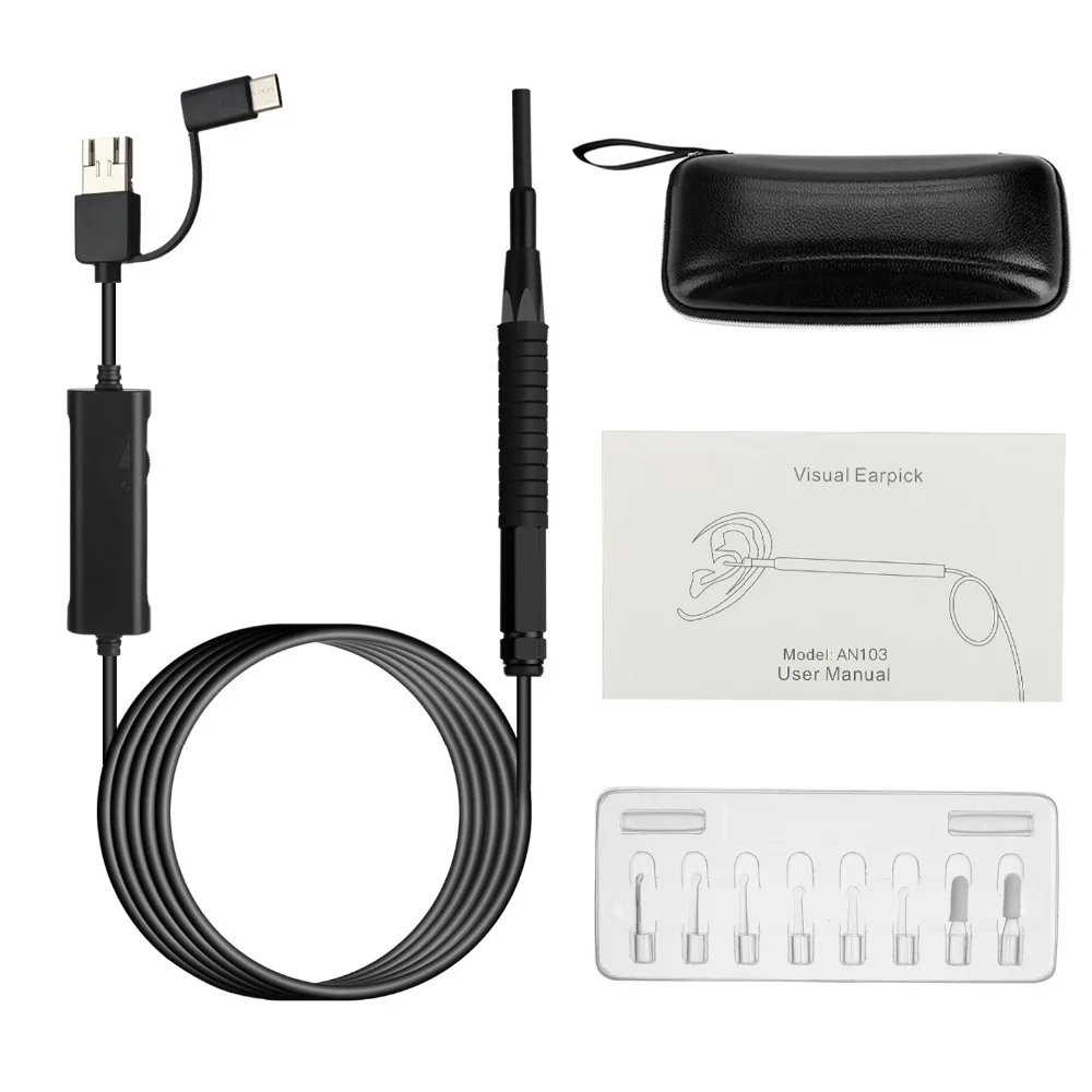 Volemer Ear Cleaning Endoscope 3 In 1 Usb HD 3.9Mm Lens Visual Ear Spoon With Adjustable 6Led Light Soft Cable Borescope Camera (1)