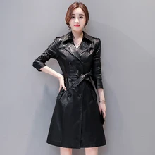 Женский Тренч из натуральной кожи, осенняя Новинка, зимнее двубортное Женское пальто из овчины, корейский стиль
