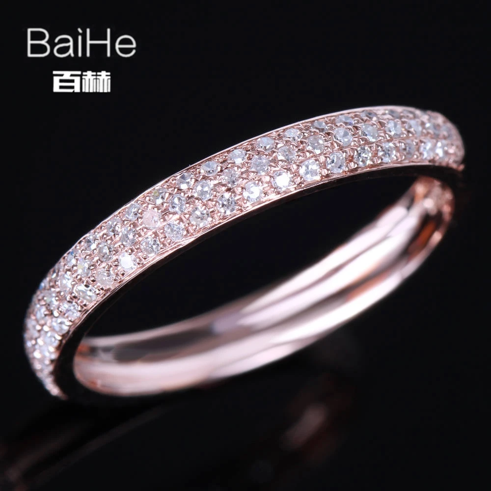 BAIHE Solid 14 K розовое золото(AU585) 0.2CT сертифицированные H/SI круглые ограненные настоящие бриллианты свадебные женские модные ювелирные изделия кольцо