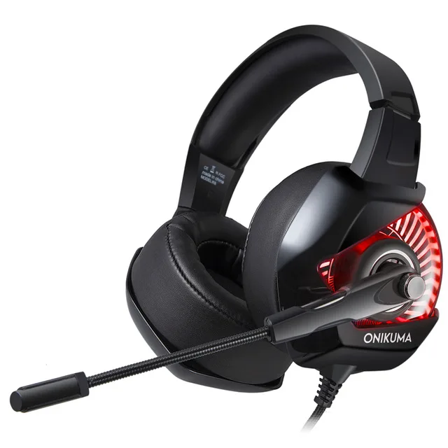 ONIKUMA K6 игровая гарнитура с микрофоном Casque PC Gamer Bass стерео наушники для PS4 Геймпад Xbox One ноутбук компьютер - Цвет: Black Only Red Light