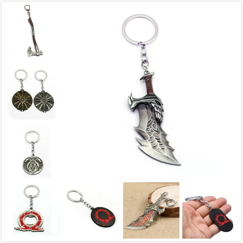 

God of War Leviathan Blades of Chaos Key Chain Metal Keyrings Kratos Guardian Shield Ice Axe Pendant Car Keychain Game Jewelry