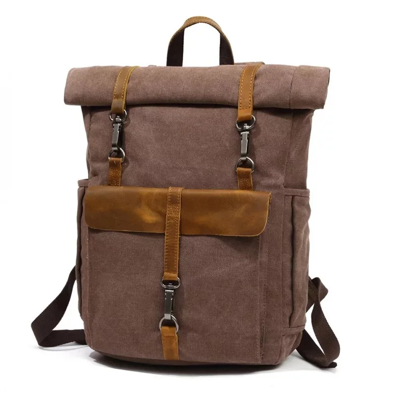 

Vintage Canvas Leather Backpacks 14" Laptop Daypack for Traveling Teenager Back Pack Student School Computer Rucksacks Women/Men