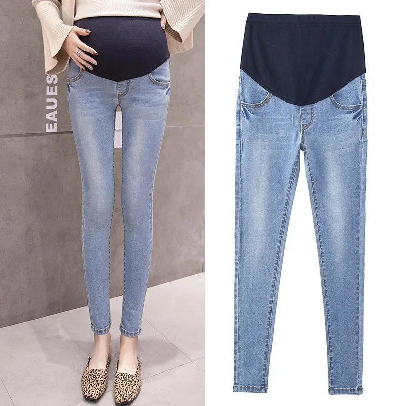 

Plus Size Light Blue Stretch Washed Denim Maternity Jeans Autumn Fashion Trousers Clothes for Pregnant Women Pregnancy Pants