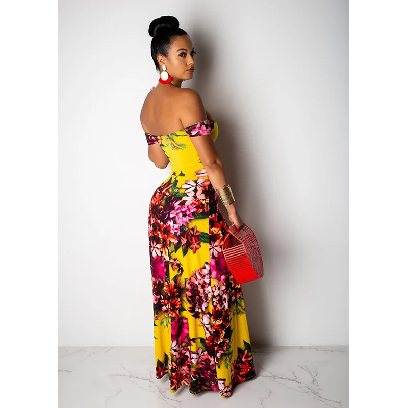 Echoine Sexy Off Shoulder Bandage Dress Print Floral High Split Cut Out Women Summer Beach Dress 2019 Vestidos Echoine Sexy Off Shoulder Bandage Dress Print Floral High Split Cut Out Women Summer Beach Dress 2019 Vestidos