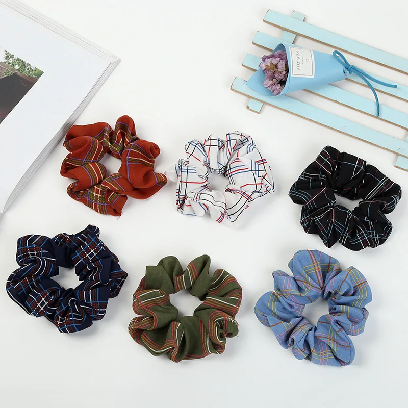 

Summer Stripe Pastoral Style Ladies Elastic Hair Rope Hair Ring Vintage Ruched Ponytail Holder Large Intestine Scrunchies Women