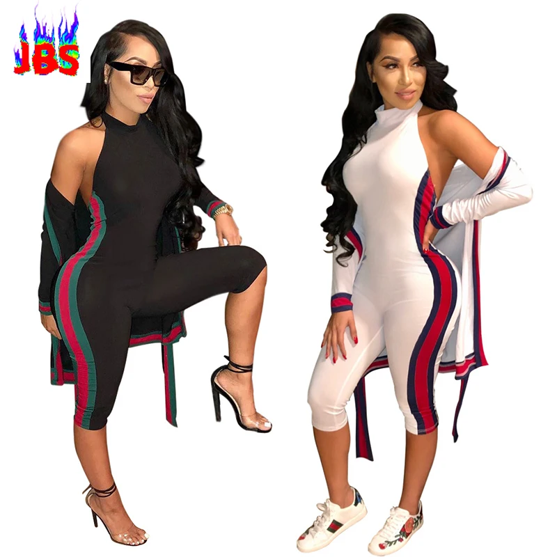 Black&white Striped Coat Short Jumpsuit 2 Two Piece Suit Sets Womens Tracksuit Bandage Set Leisure Cardigan Outwear Bodycon XXXL Jumpsuits and Playsuits