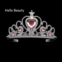 Diadema de plástico rosa para niña, corona de princesa con imitaciones de diamantes, diadema de corazón, Tiara de cumpleaños para niña, accesorios para el cabello