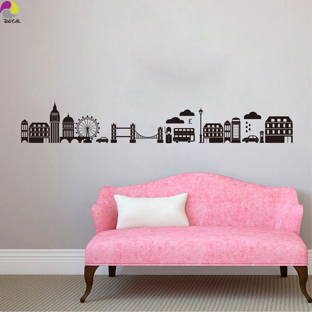 London Skyline Wall Sticker Living Room Sofa London Landmark Wall Decal London Dorm Decor Cityscape  Modern Nursery Decor Vinyl (2)