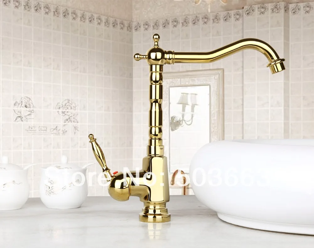 Torayvino Golden Kitchen Swivel Basin Sink Deck Mounted Single Hole Ceramic Single Handle Faucet Tap MF