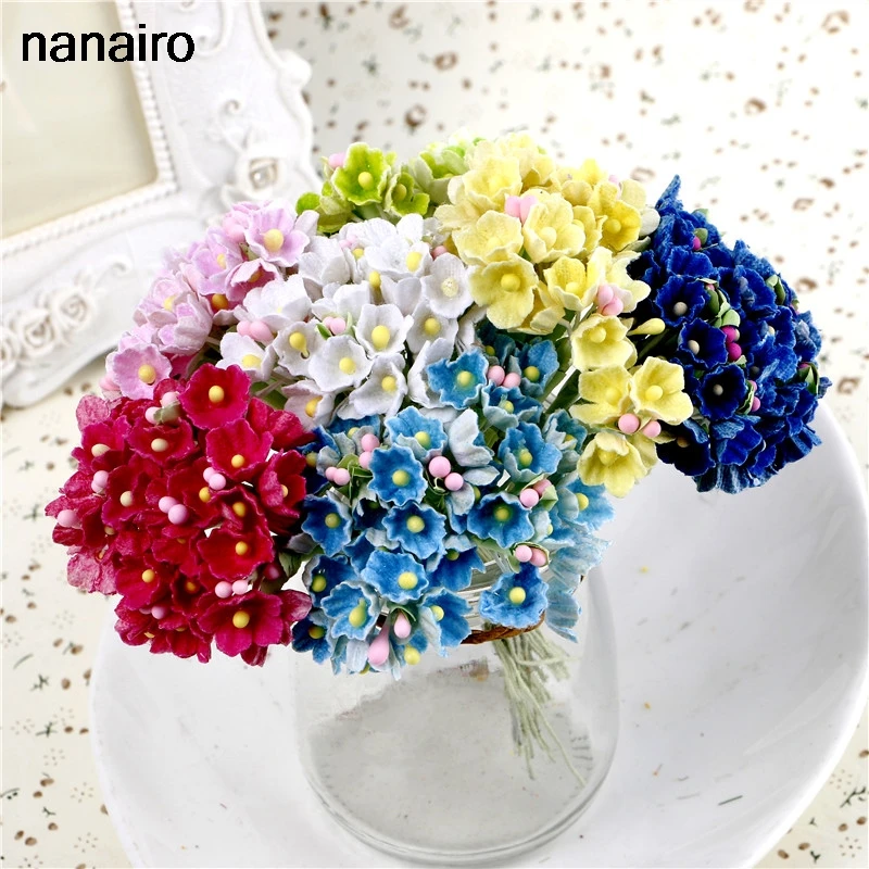 

8pcs/Bouquet 1cm Mini Paper Rose Flowers Bouquet Wedding Decoration For DIY Scrapbooking Plum Blossom Flowers Cheap Flores