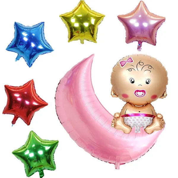 7 шт./лот «Луна», «Звезды» Фольга воздушные шары День рождения воздушные шары украшения день рождения девочки мальчика воздушные шары гелиевые шары детского дня рождения - Цвет: Pink