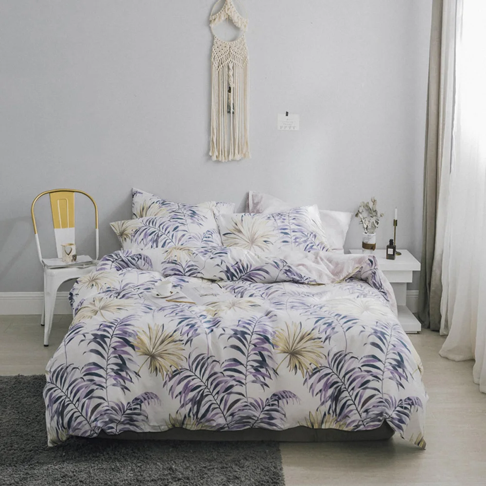 

2018 Fresh Purple Leaves Print Bed Set Ru Europe Double Queen Size Duvet Cover Set Cotton Fabric Bedlinens Pillowcases